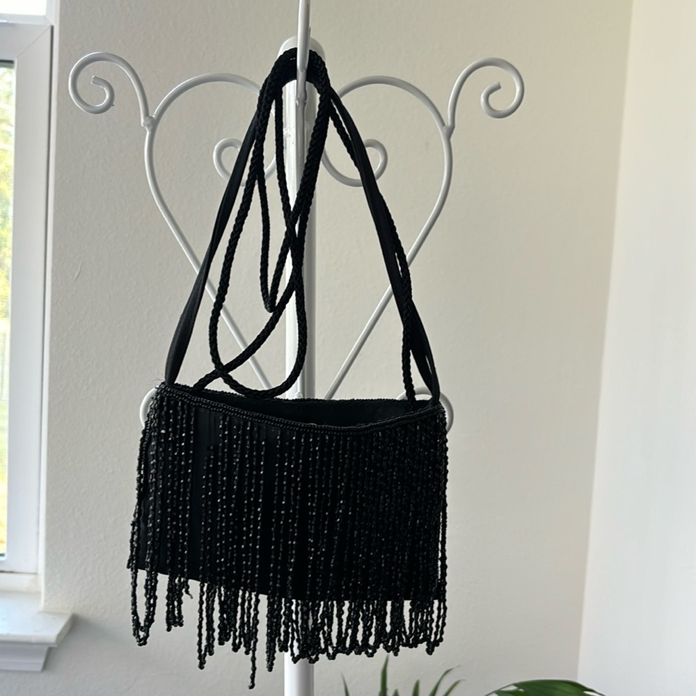 Cache Vintage Y2K Beaded Satin Mini Evening Wristlet Crossbody Bag Purse